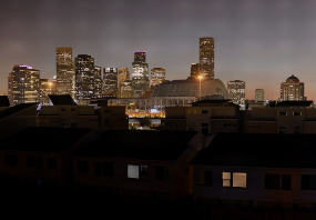 Gigapan Townhome Encroachment Downtown Houston TX Commerce St,  Sunset