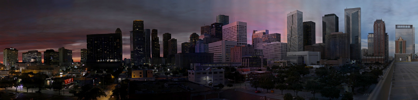 Gigapan Tundra Garage Sunset to Night Downtown Houston Skyline 1500 Bell  Houston  TX 77002