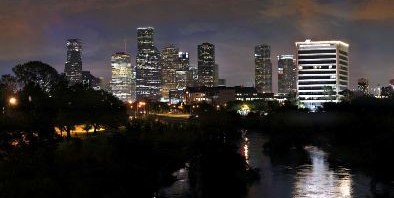 Gigapan Rosemont Bridge Night over Buffalo Bayou Downtown Houston, TX Skyline