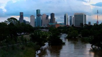 Gigapan Rosemont Bridge Sunset Over Buffalo Bayou Downtown Houston, TX Skyline