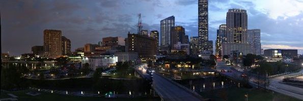 Gigapan Downtown Skyline from UHD 1 Main St, Houston, TX 77002 Dusk