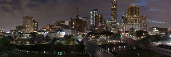 Gigapan Downtown Skyline from UHD 1 Main St, Houston, TX 77002 night