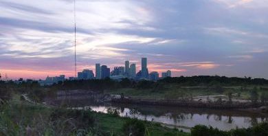 Gigapan Downtown Houston Skyline Buffalo Bayou at Hirsch Rd Sunset